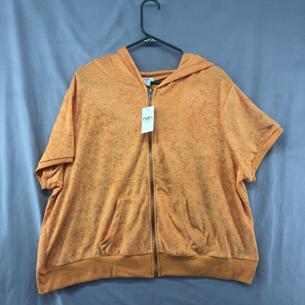 New Rue 21 Short Sleeve Zip Up Hoodie Orange Young Adult Size 3X Women Casual